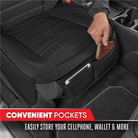 Motor Trend Faux Leather Car Seat Covers Black Padded with Storage for SUV Truck - Picture 4 of 7